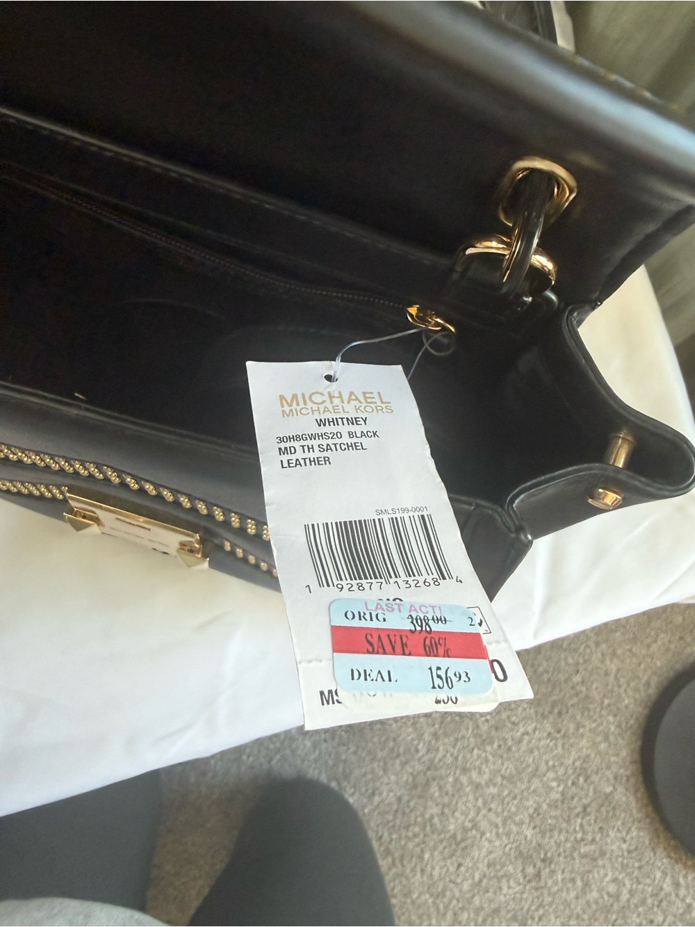Michael Kors Black Leather Satchel with Gold Stud Accents - Picture 4 of 6